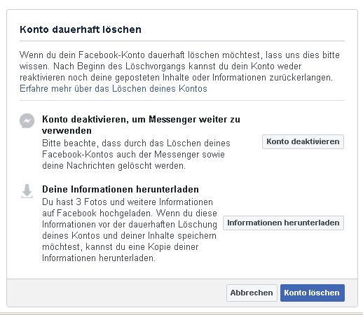 Facebook-Account löschen – Onlinewarnungen